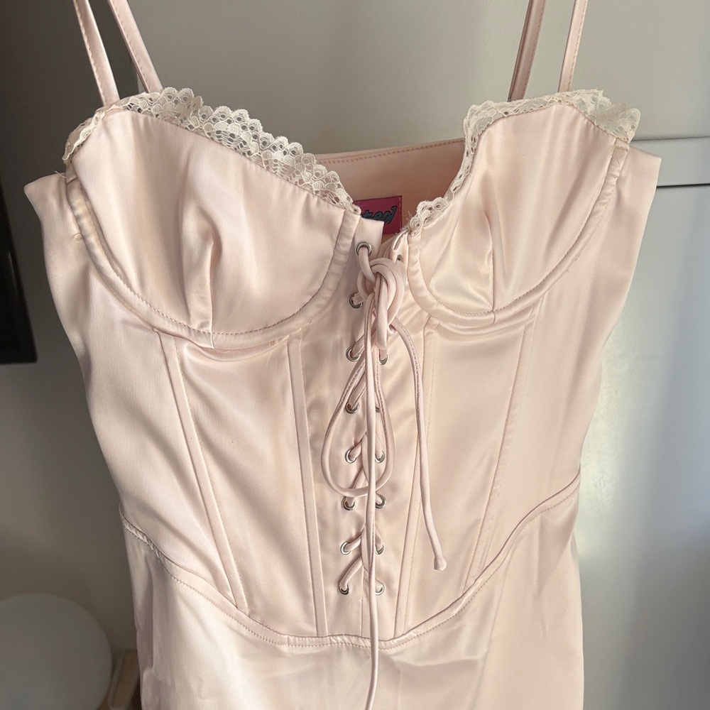 Edikted Blush Lace-Up Mini Dress